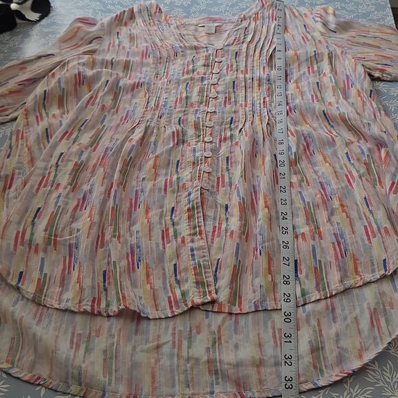 Womens Sz 1X Multicolor V-Neck Pleated 3/4 Sleeve Fairy Beach Vacation Tunic Top - Picture 7 of 11